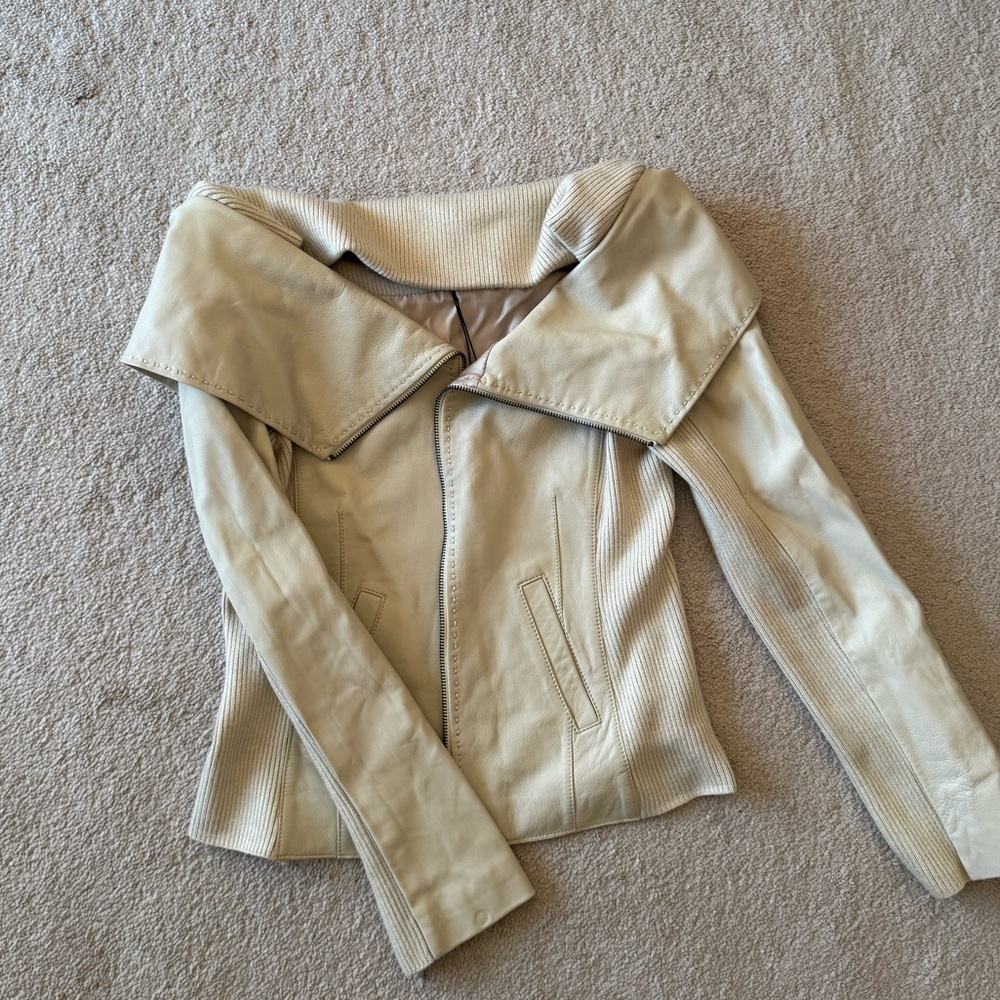 BCBG vintage cream leather jacket